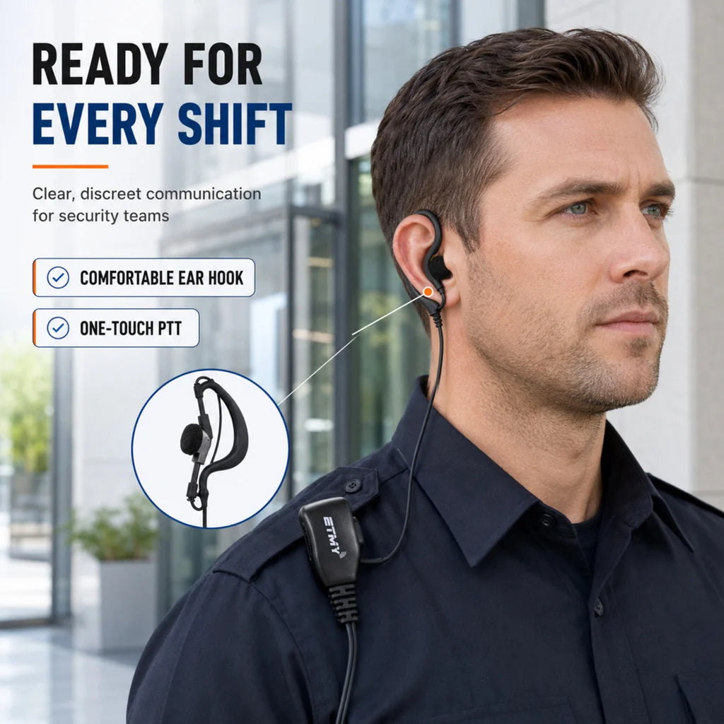 ETMY ET-ER20 Single-Ear Walkie-Talkie Headset | K Connector | 360° Rotating Clip | Compatible with Kenwood TK Series