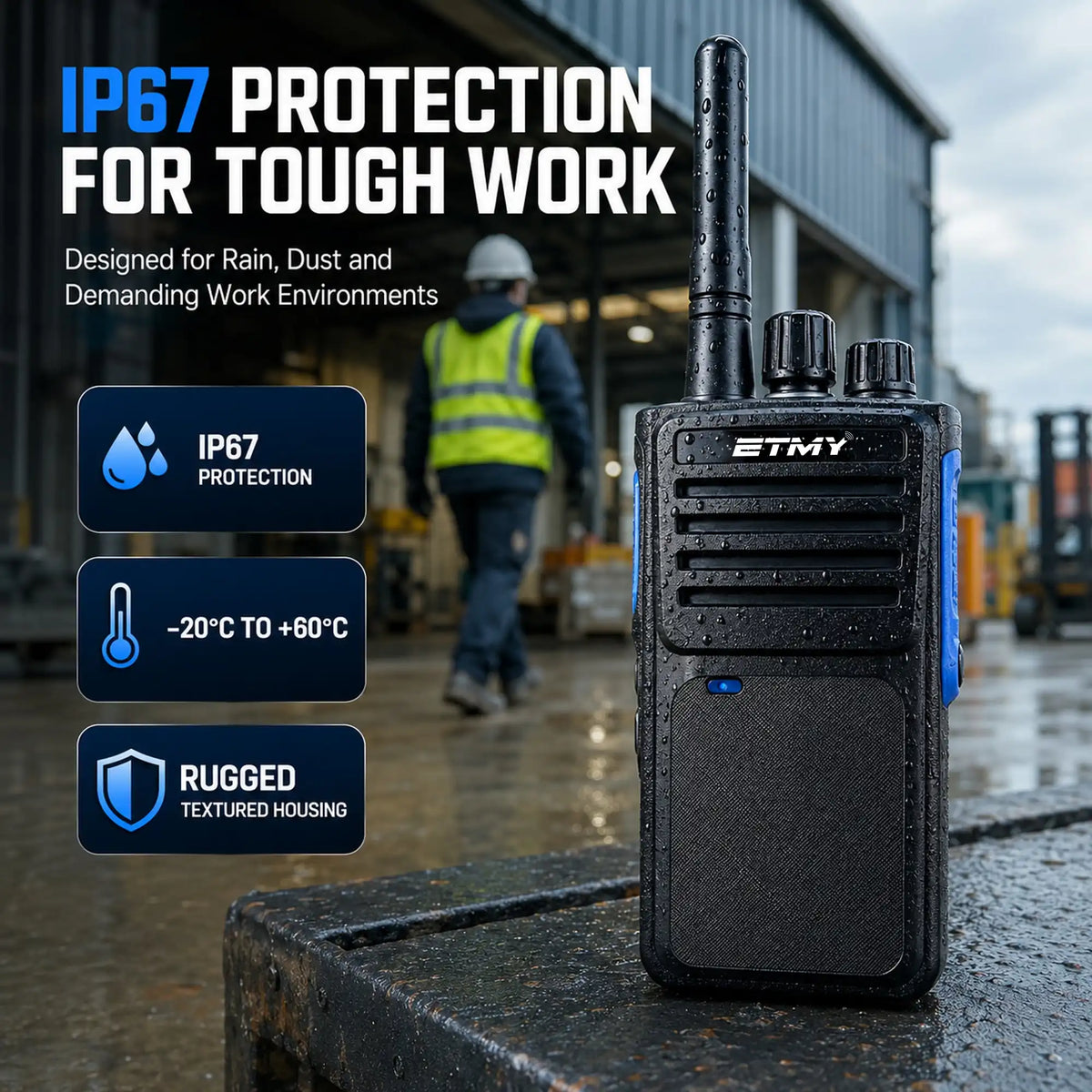 ETMY ET-D330 IP67 Waterproof Digital Walkie-Talkie — 10W AES256 DMR Two-Way Radio