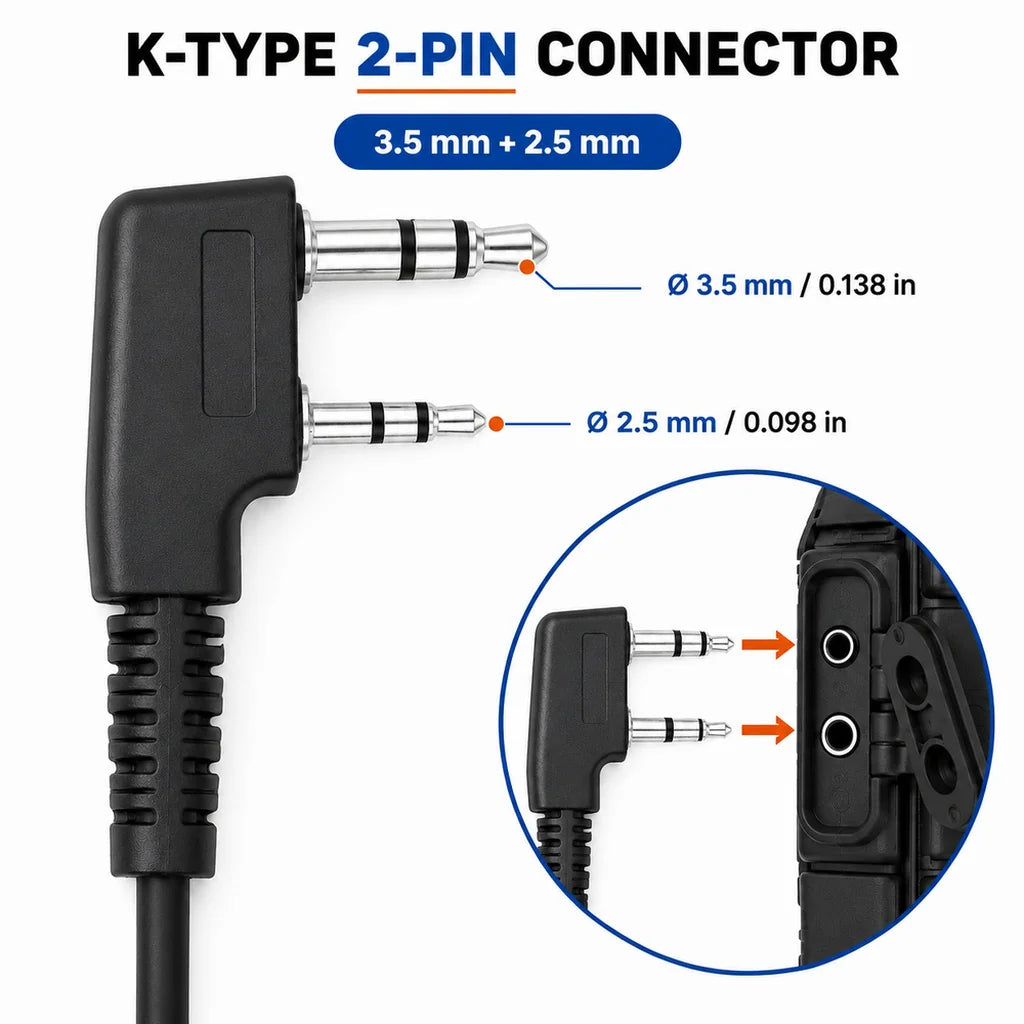 ETMY ET-ER20 Single-Ear Walkie-Talkie Headset | K Connector | 360° Rotating Clip | Compatible with Kenwood TK Series