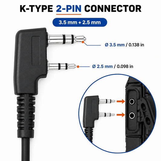 ETMY ET-ER20 Single-Ear Walkie-Talkie Headset | K Connector | 360° Rotating Clip | Compatible with Kenwood TK Series
