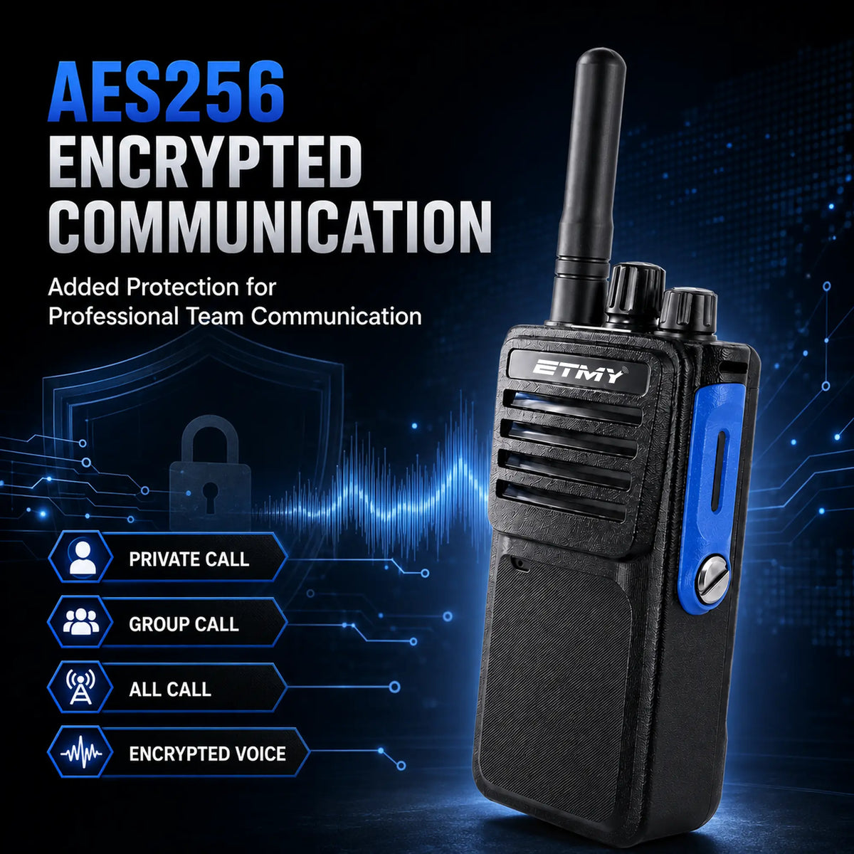 ETMY ET-D330 IP67 Waterproof Digital Walkie-Talkie — 10W AES256 DMR Two-Way Radio