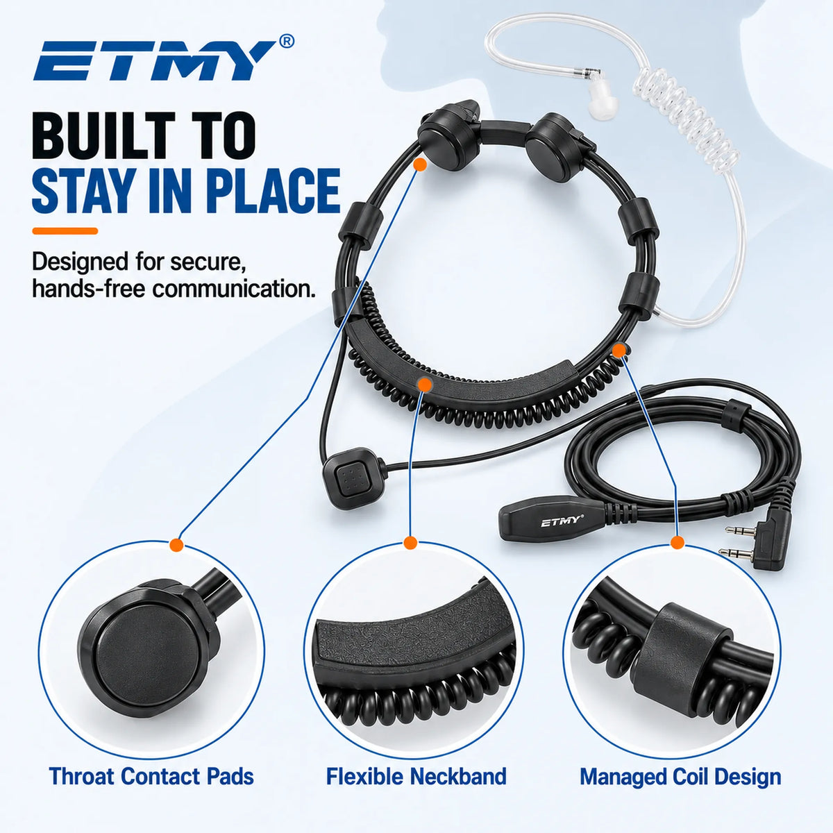 ETMY ET-ER400 Throat Control Air Duct Walkie Talkie Earpiece