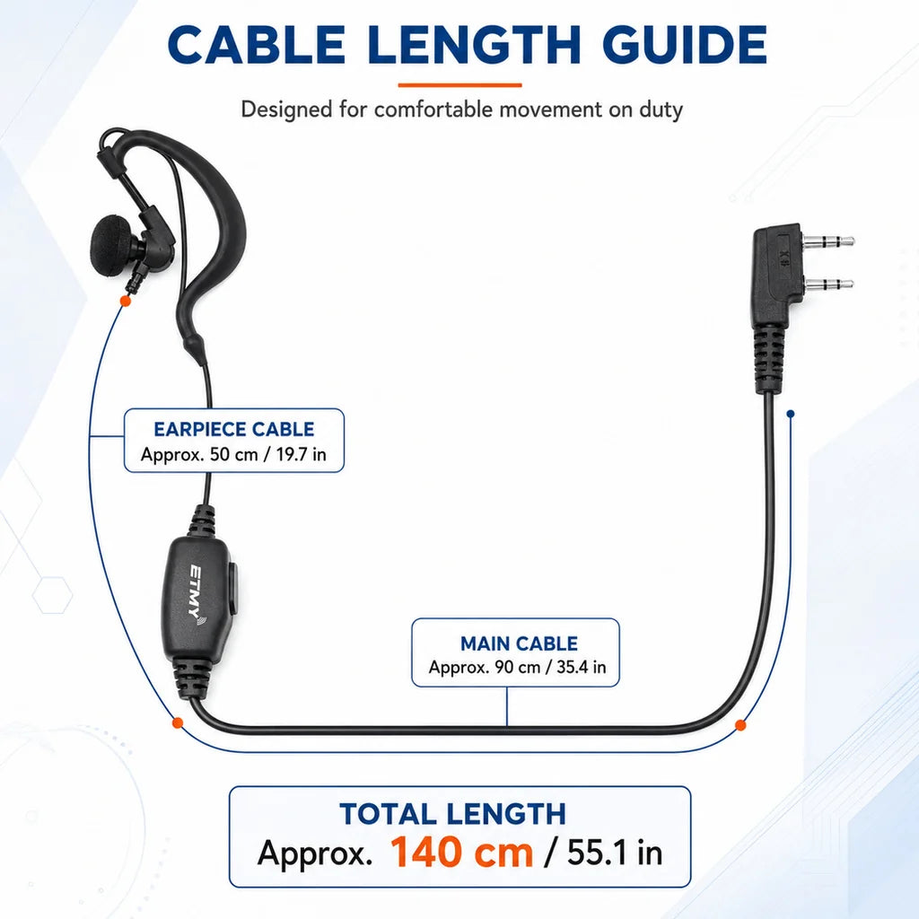 ETMY ET-ER20 Single-Ear Walkie-Talkie Headset | K Connector | 360° Rotating Clip | Compatible with Kenwood TK Series