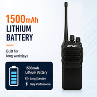 ETMY ET-99 Slim UHF walkie-talkie with 1500mAh battery, 5V USB charging, 16 channels, and CTCSS/DCS