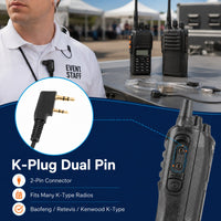 ETMY ET-ERA100 Covert Air Tube Earpiece with PTT Mic | K-Plug Dual Pin | Compatible with Baofeng BF-888S UV-5R | Hotel Restaurant Outdoor Walkie Talkie Headset