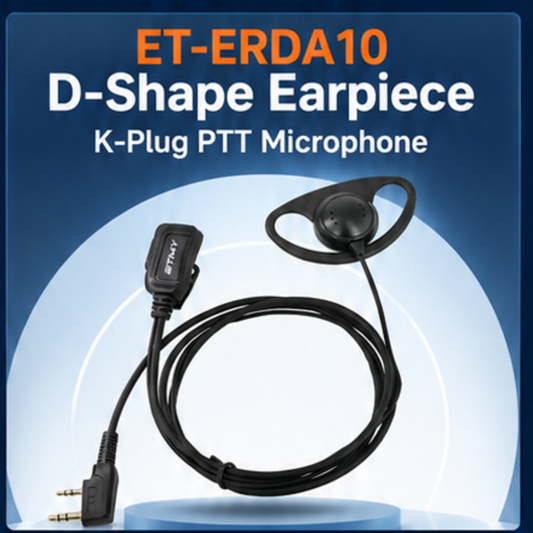 ETMY ET-ERDA10 D-Shape Walkie Talkie Earpiece Microphone | One-Touch PTT, K-Plug, Compatible with Baofeng BF-888S UV-5R