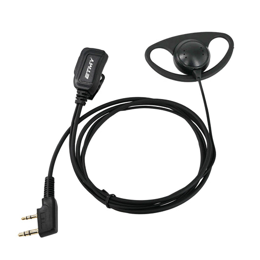 ETMY ET-ERDA10 D-Shape Walkie Talkie Earpiece Microphone | One-Touch PTT, K-Plug, Compatible with Baofeng BF-888S UV-5R