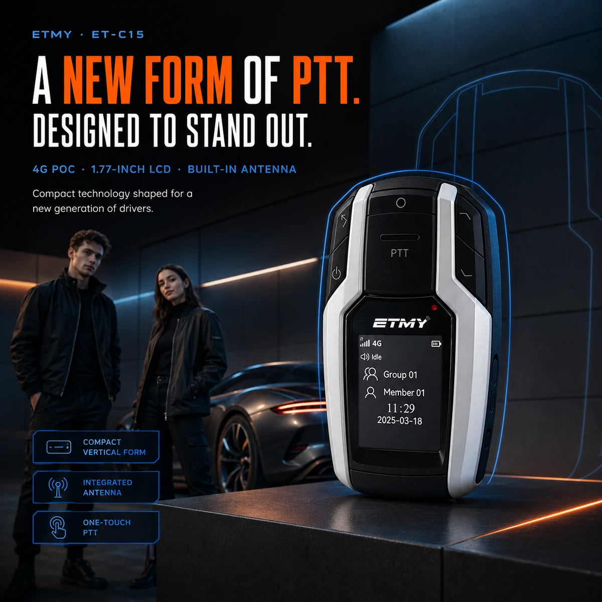 ETMY ET-C15 4G PoC Radio — Fashion Walkie Talkie for Car Meets & Mountain Runs
